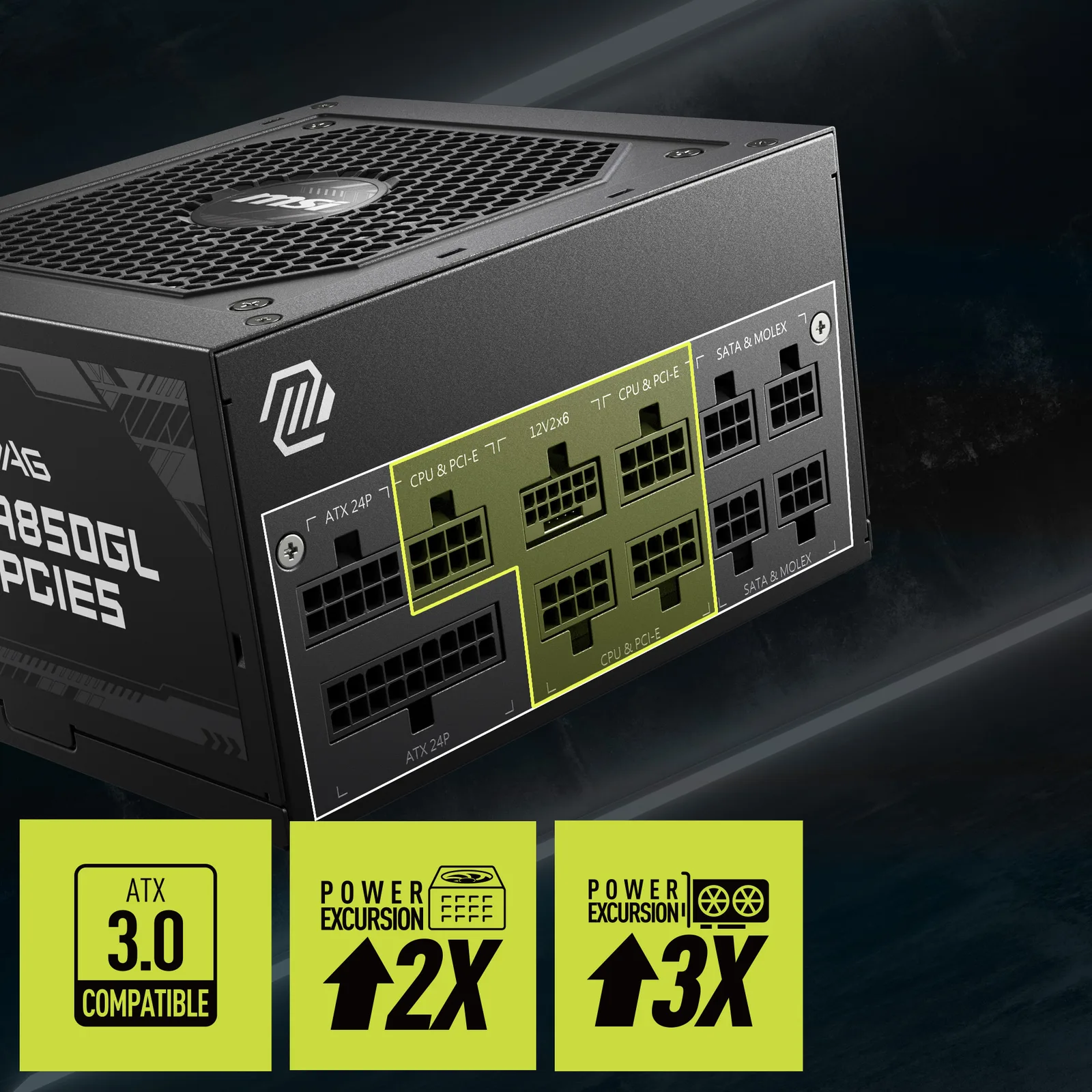 FUENTE MSI MAG A850GL 850W/80 PLUS GOLD/PCIE5/MODULAR (CABLE POWER AMERICANO)