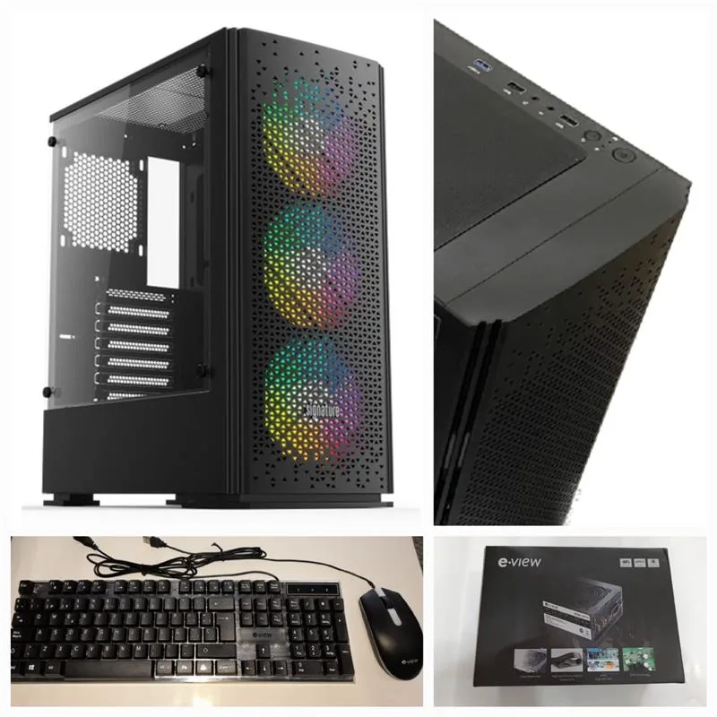 GABINETE GAMING E-VIEW KIT-K2 RGB ATX-750W 80+ (TEC+MOU/4 COOLER/VIDRIO)