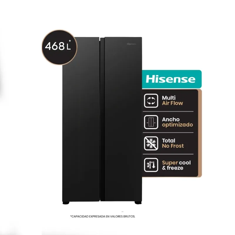 Heladera Side By Side Hisense No Frost 428Lt. RS3N428NAB