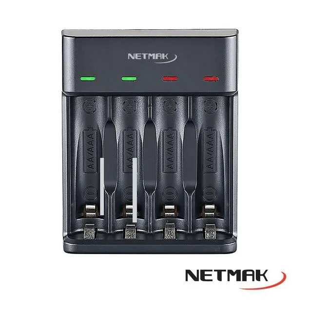 NETMAK CARGADOR RAPIDO USB P/4 PILAS AA/AAA NM-CH4