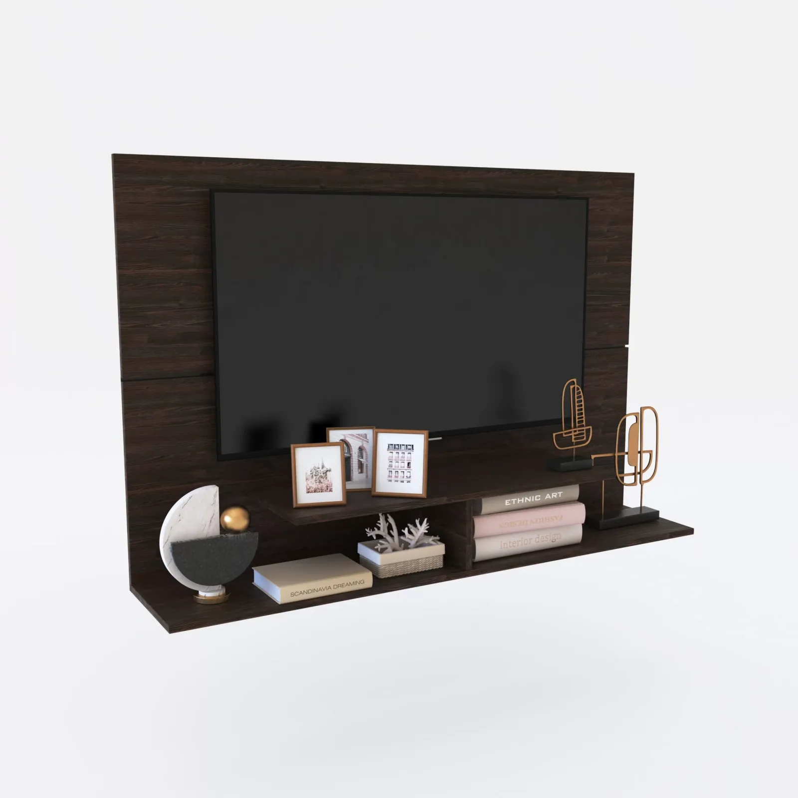 Panel de TV Flotante Delos 32″ a 50″ Roble Termo Negro