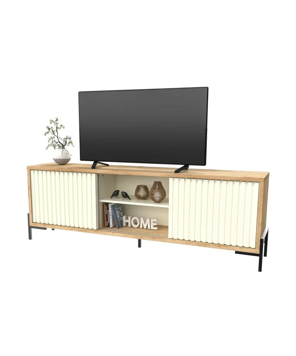 Rack Delos TV 65″ Varillado 2 puertas corredizas y un estante Laca